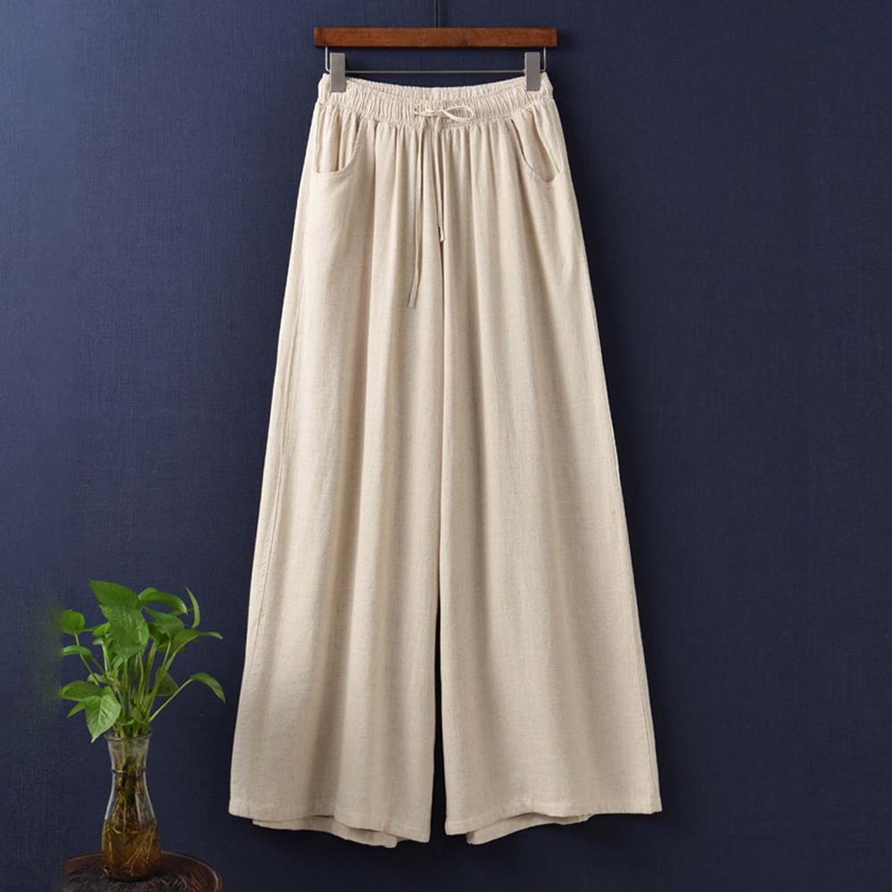 2024 Spring and summer women's retro linen wide-leg pants