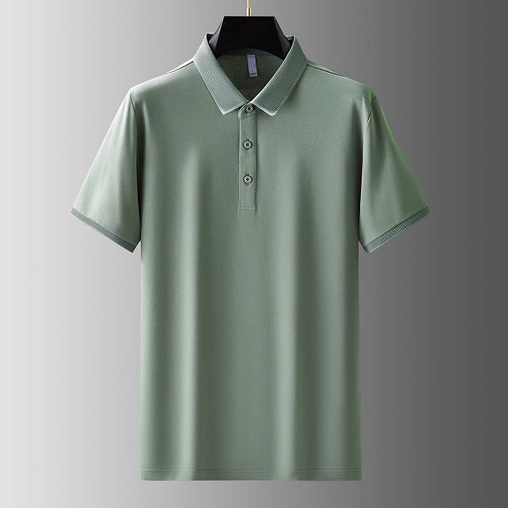 Men's new breathable mulberry silk short-sleeved business polo shirt
