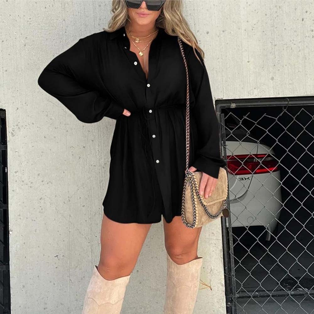 Women's Solid Color Long Sleeve Shirt Suit