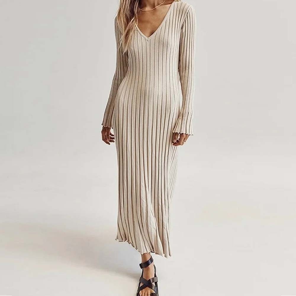 Fashion new long sleeve knitted midi dress