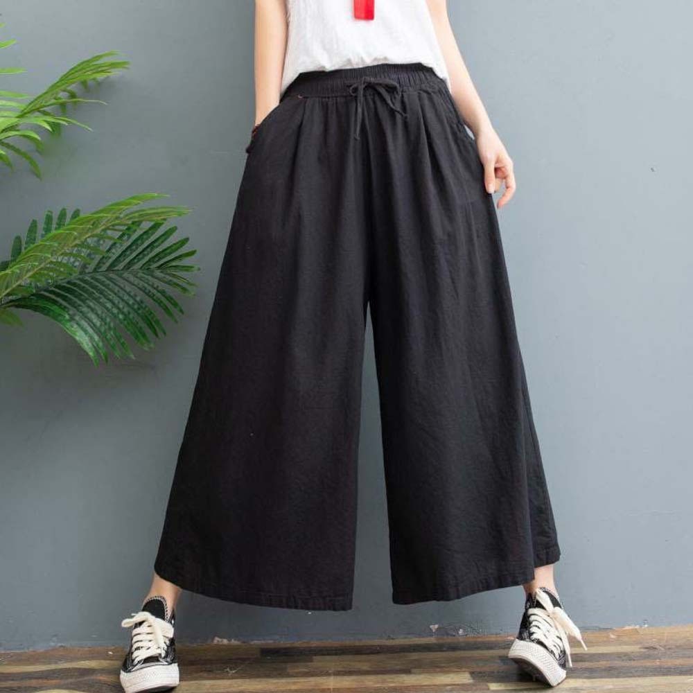 Pantalón ancho casual de algodón lavado para mujer
