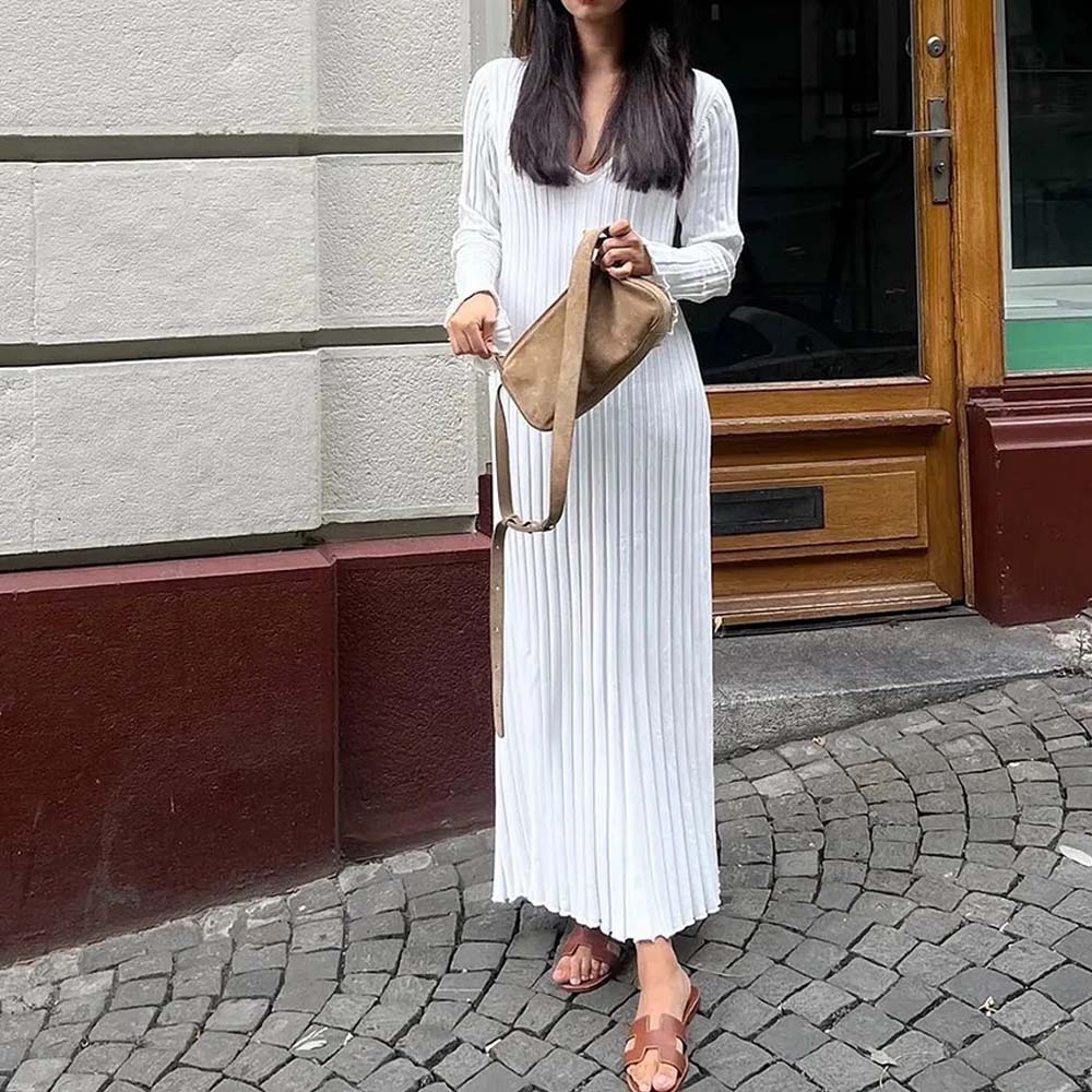 Fashion new long sleeve knitted midi dress