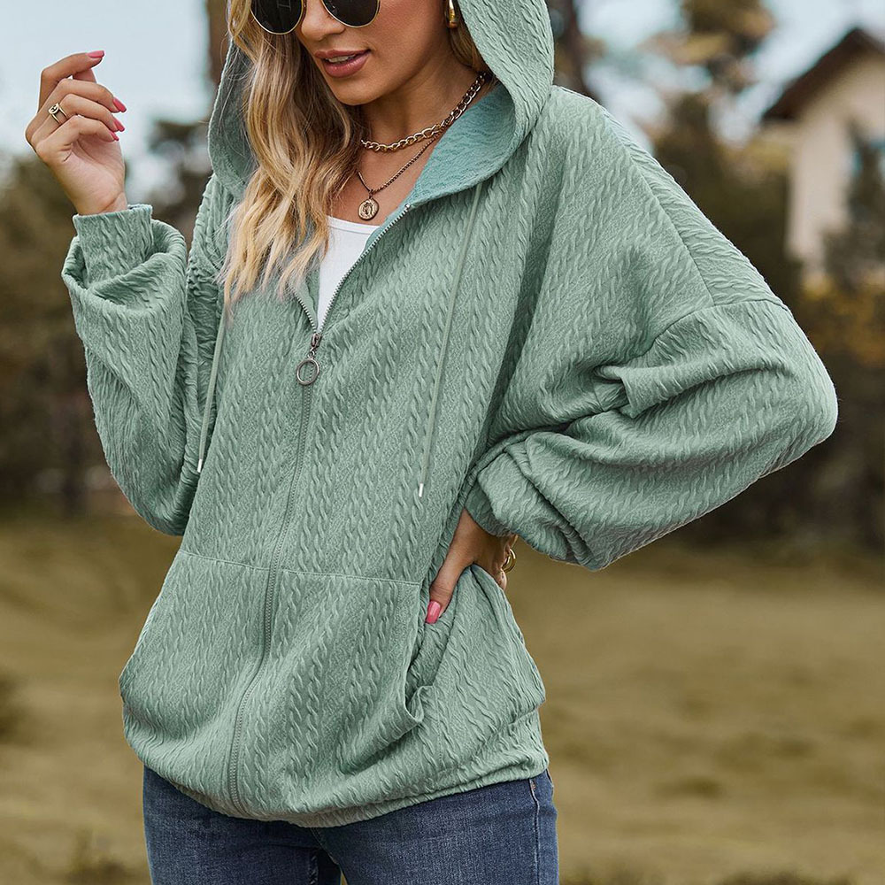 Olivoslindo Chaqueta con capucha holgada de manga larga con bolsillo de color sólido para mujer nueva de otoño e invierno