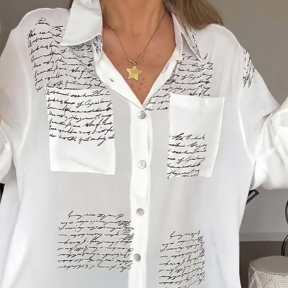 Camisa con solapa de moda con estampado de letras