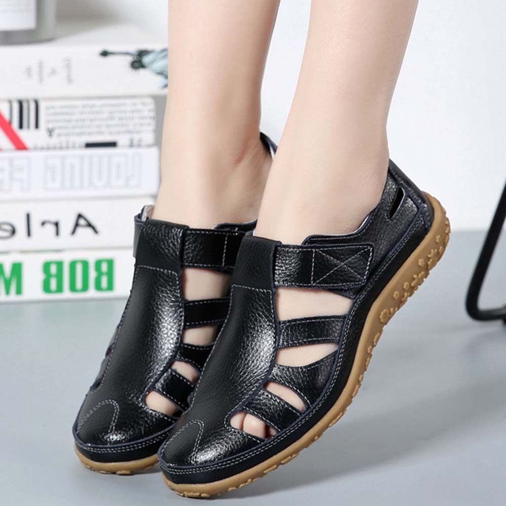 Sandalias de mujer de piel con suela suave y velcro transpirable