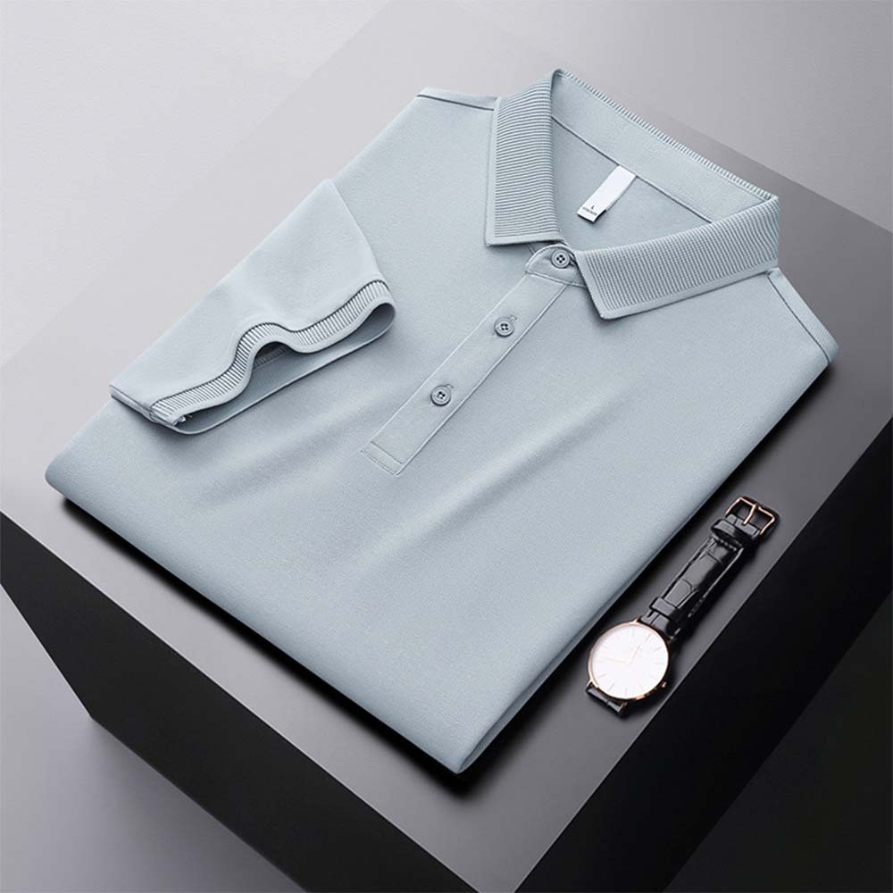 Men's new breathable mulberry silk short-sleeved business polo shirt