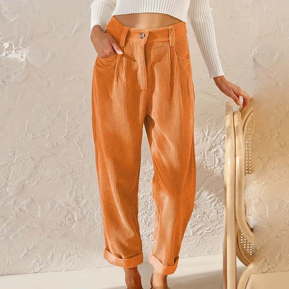 Pantalones rectos de pana de cintura alta para mujer