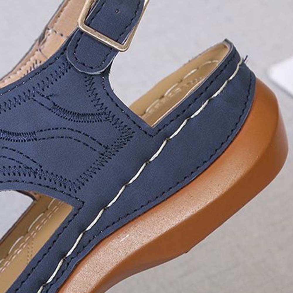 Hojanaranja Sandalias tipo chanclas de cuero suave y ajustable para mujer