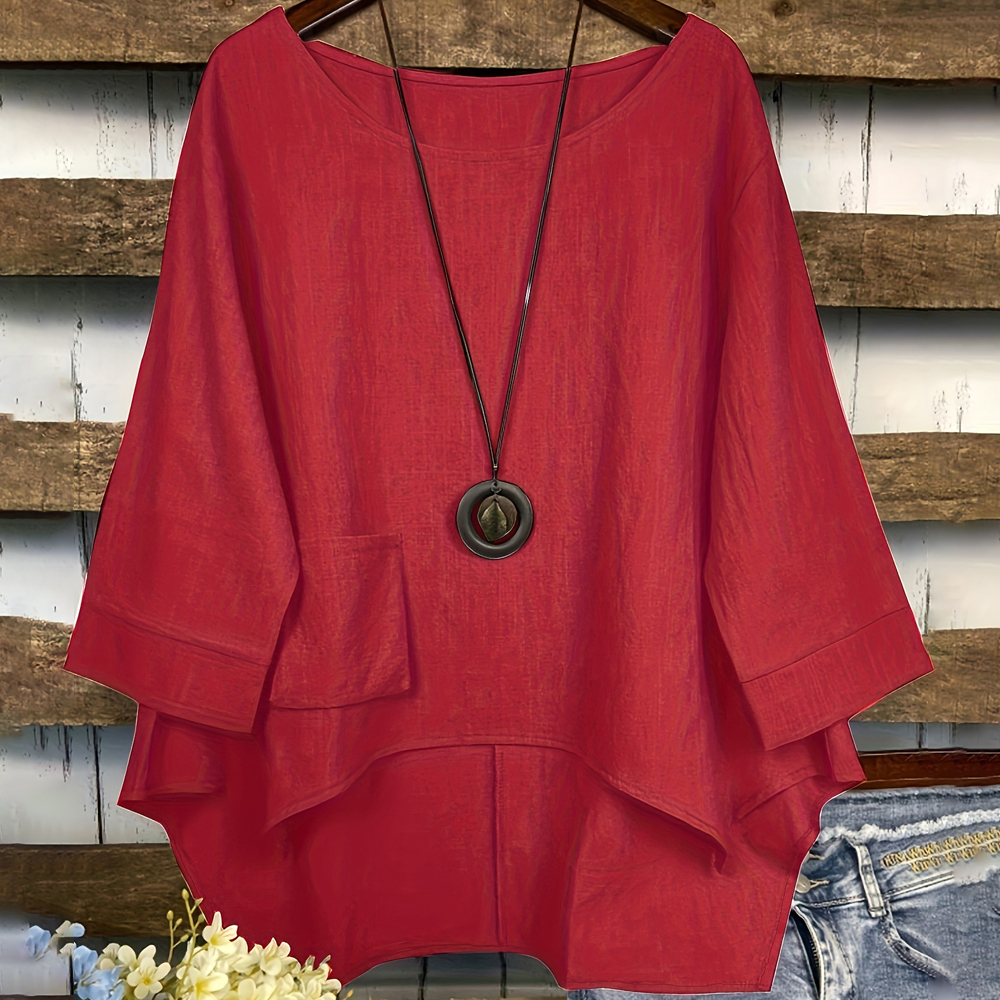 Summer Fashion Round Neck Irregular Pocket T-Shirt for Women