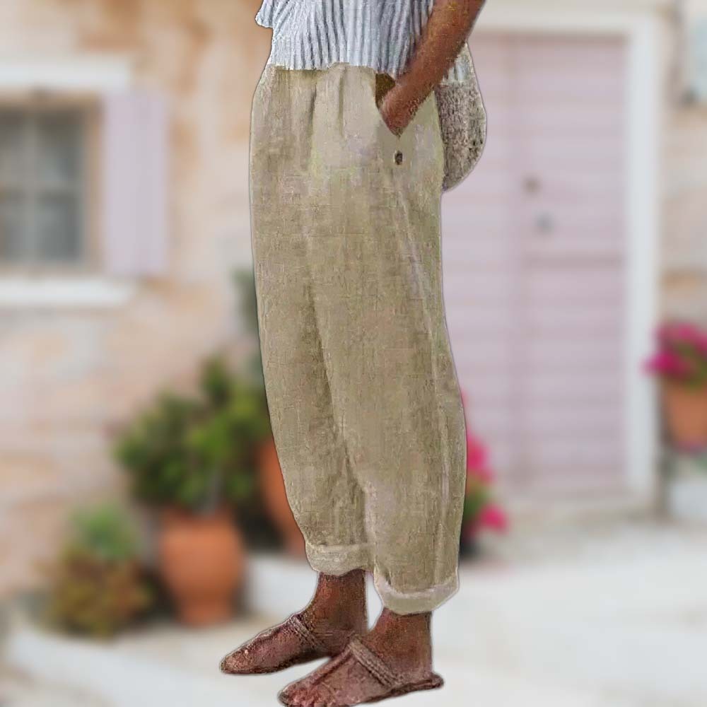 Summer new solid color cotton and linen loose trousers
