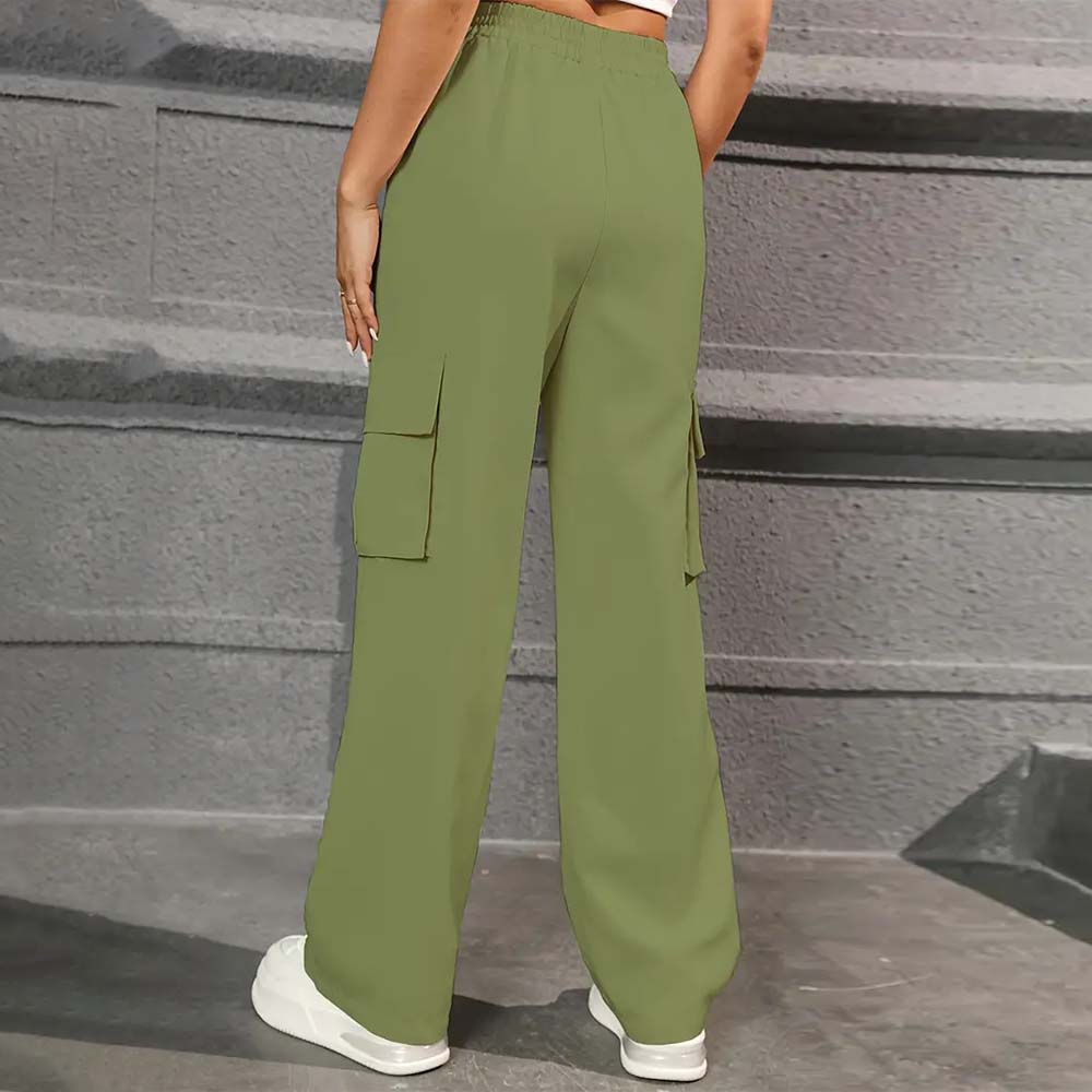 Women's casual high waist pocket straight pants