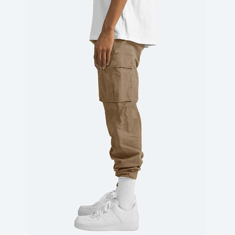Olivoslindo Pantalones cargo multibolsillos de moda para hombre