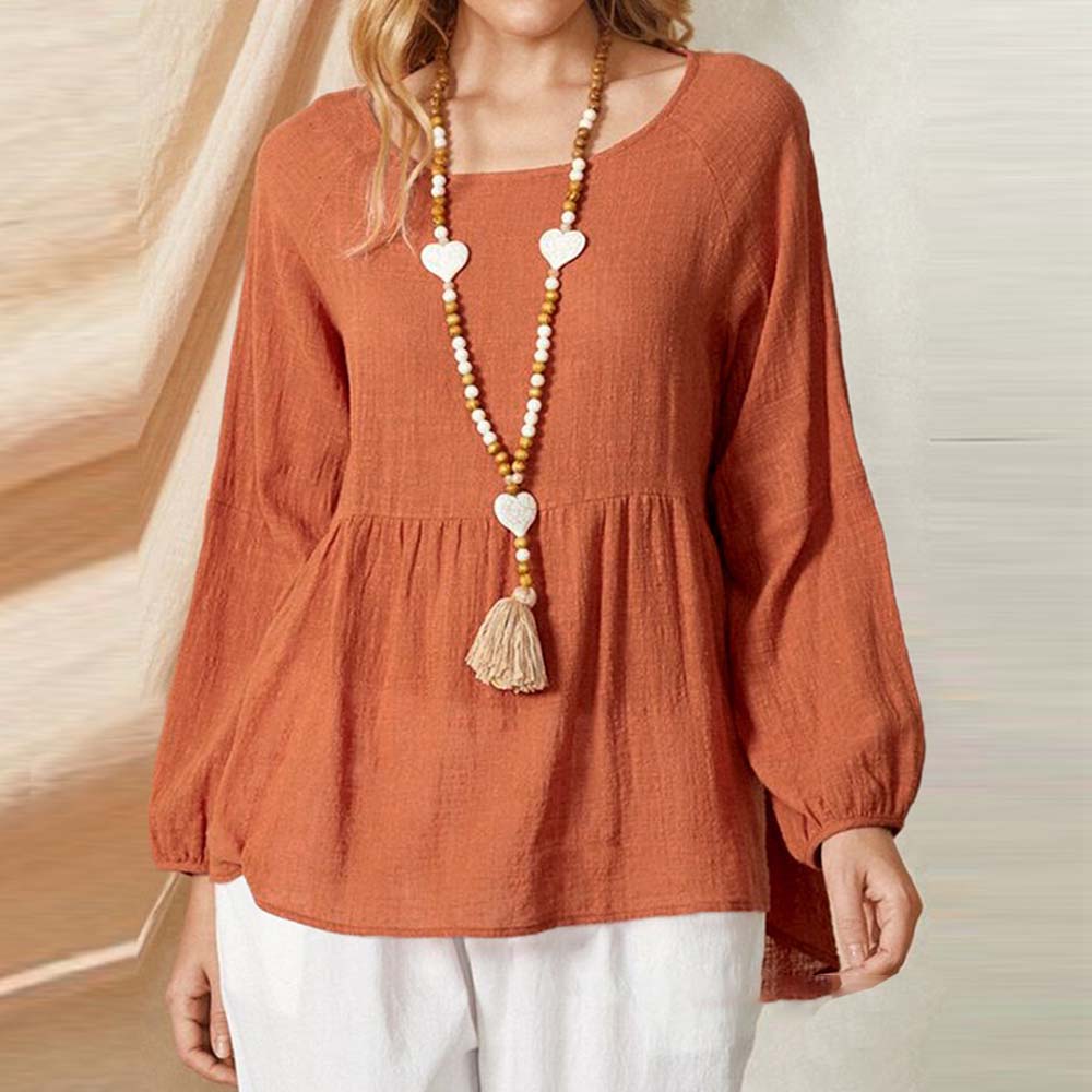 New women's lantern sleeve loose cotton and linen shirt
