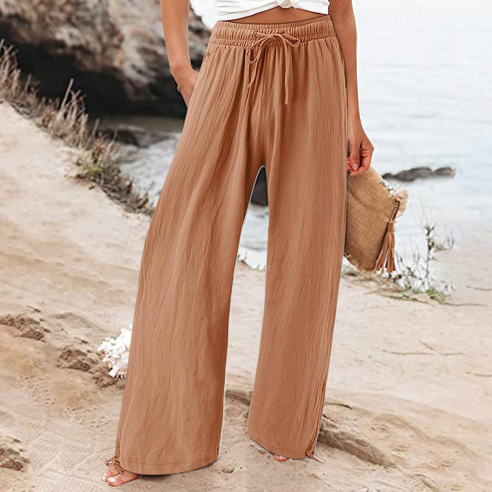 Women's elastic waist drawstring wide leg pants