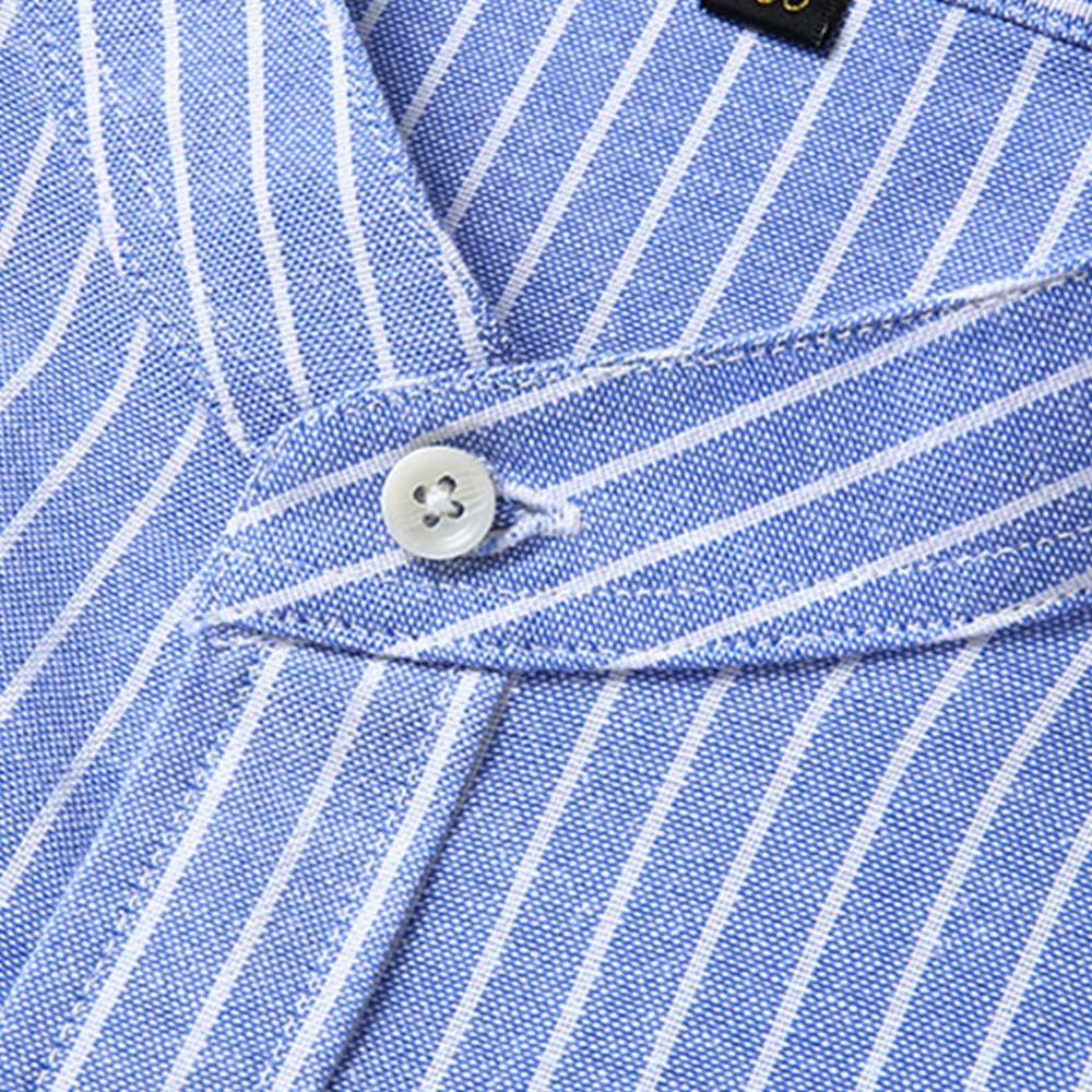 Camisa casual de manga larga a rayas con cuello levantado y talla grande para hombre