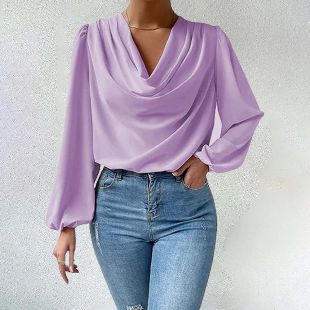 Camisa de gasa cómoda con mangas farol para mujer