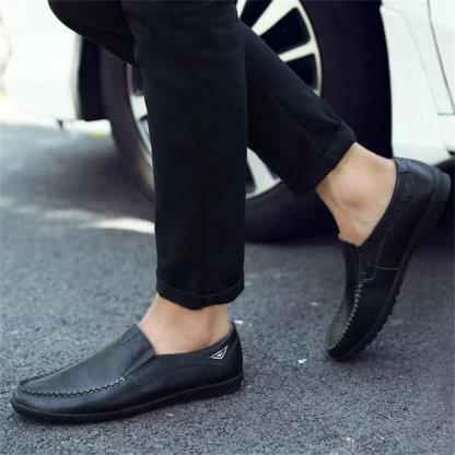 Zapatos casuales de cuero cómodos y sin cordones para hombre