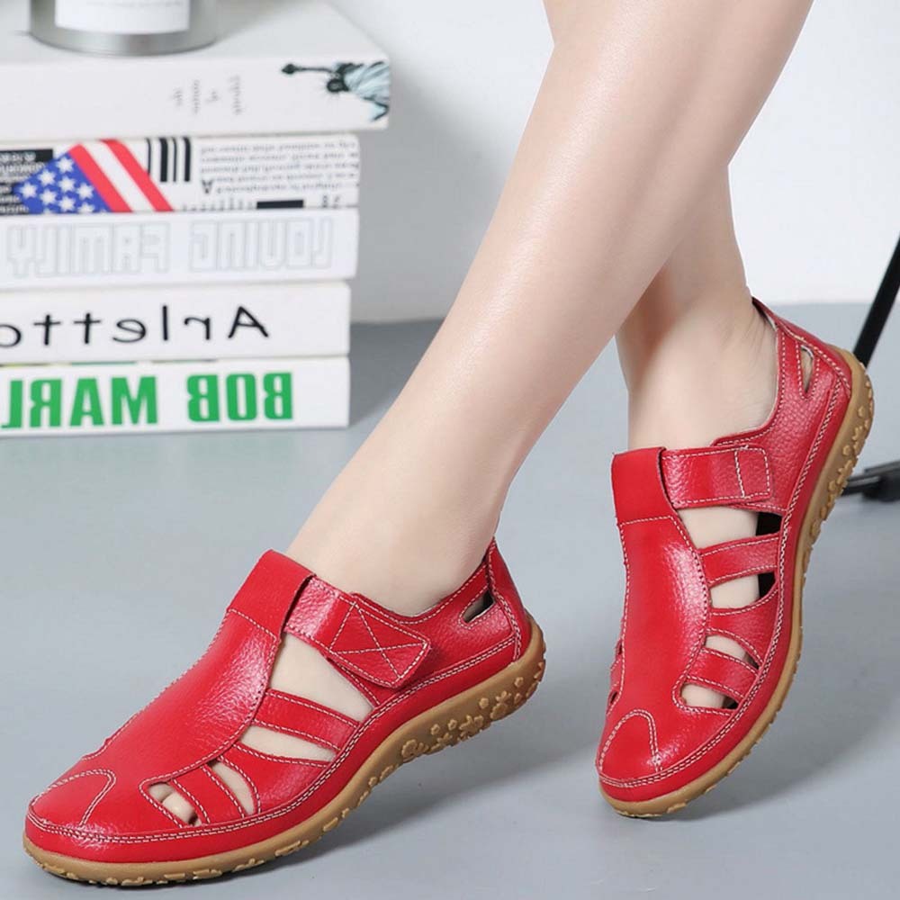 Sandalias de mujer de piel con suela suave y velcro transpirable