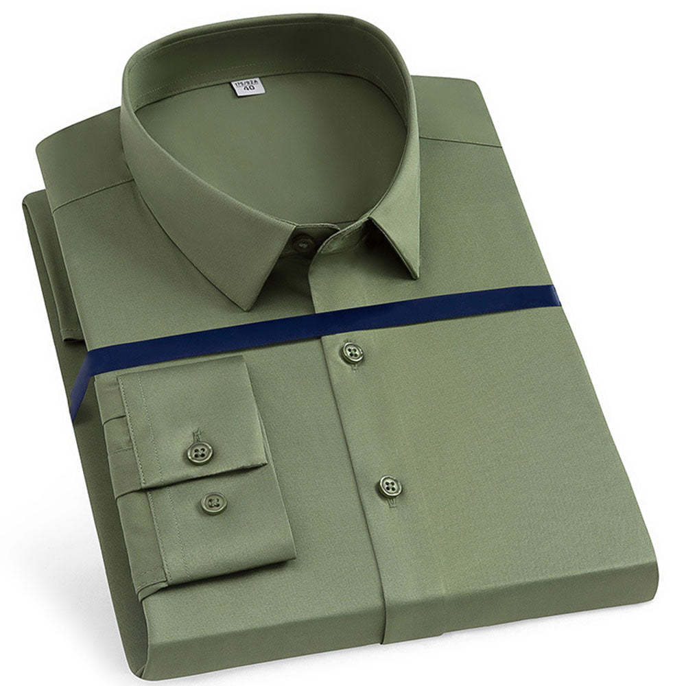 New Men's Stretch Non-Iron Anti-wrinkle Solid Color Long Sleeve Shirt