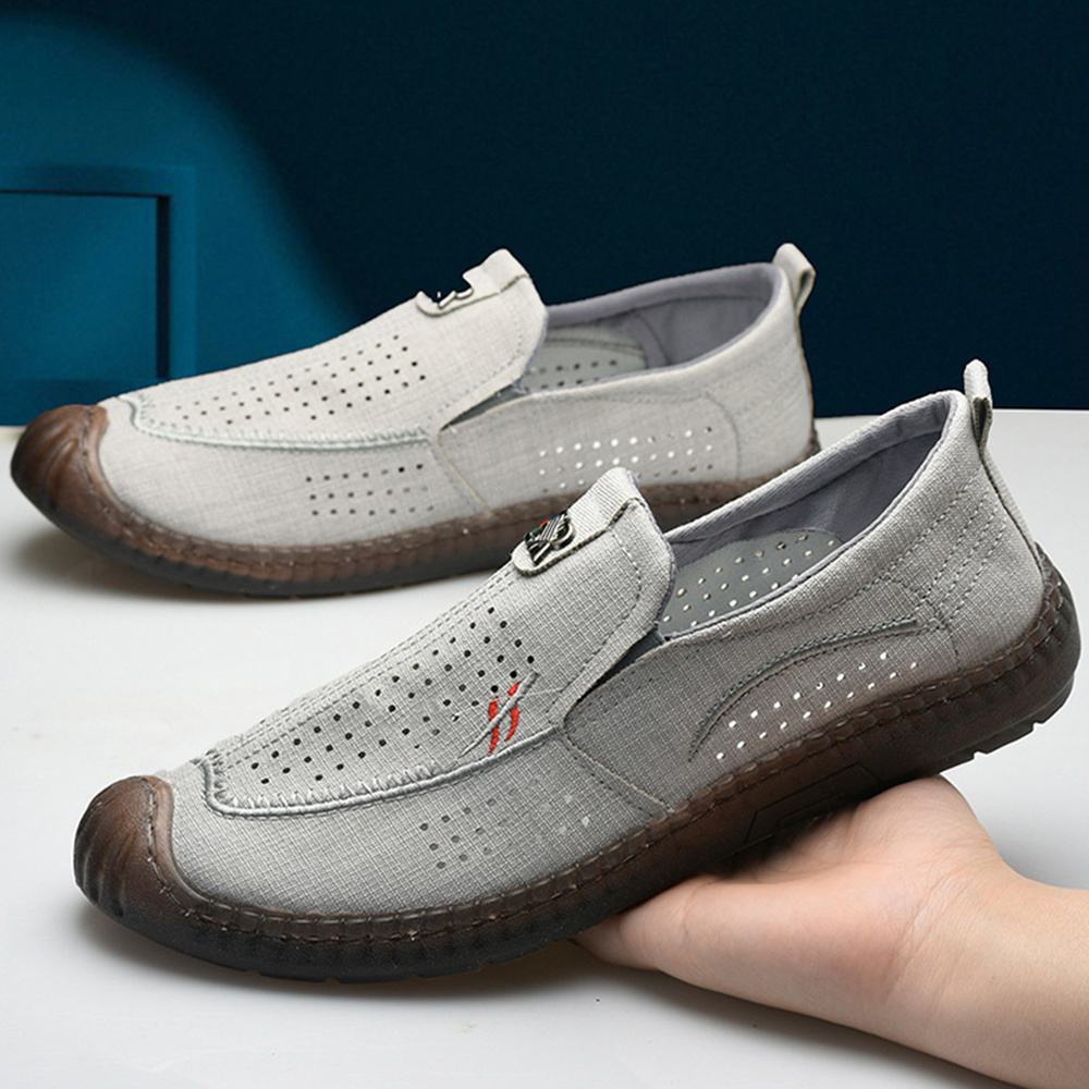 Olivoslindo Verano Nuevos zapatos casuales transpirables de tela de lino para hombres
