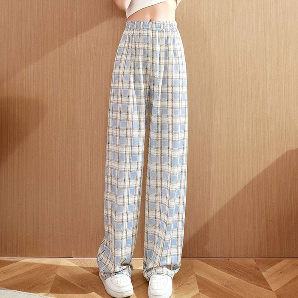 Women's casual plaid high waist wide leg pants