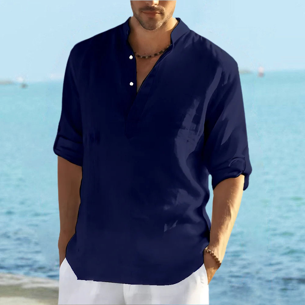 2024 Fashion New Men's Solid Color Cotton Linen Shirt