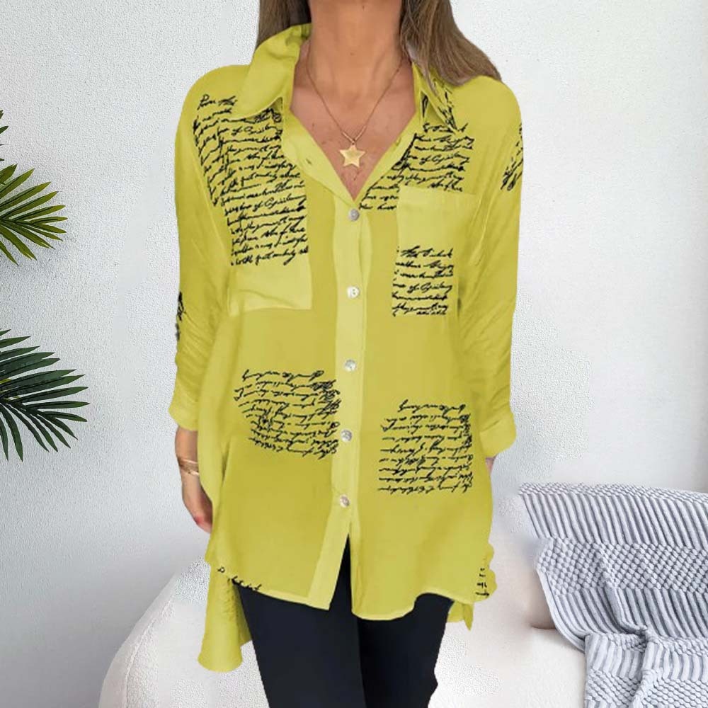 Camisa con solapa de moda con estampado de letras