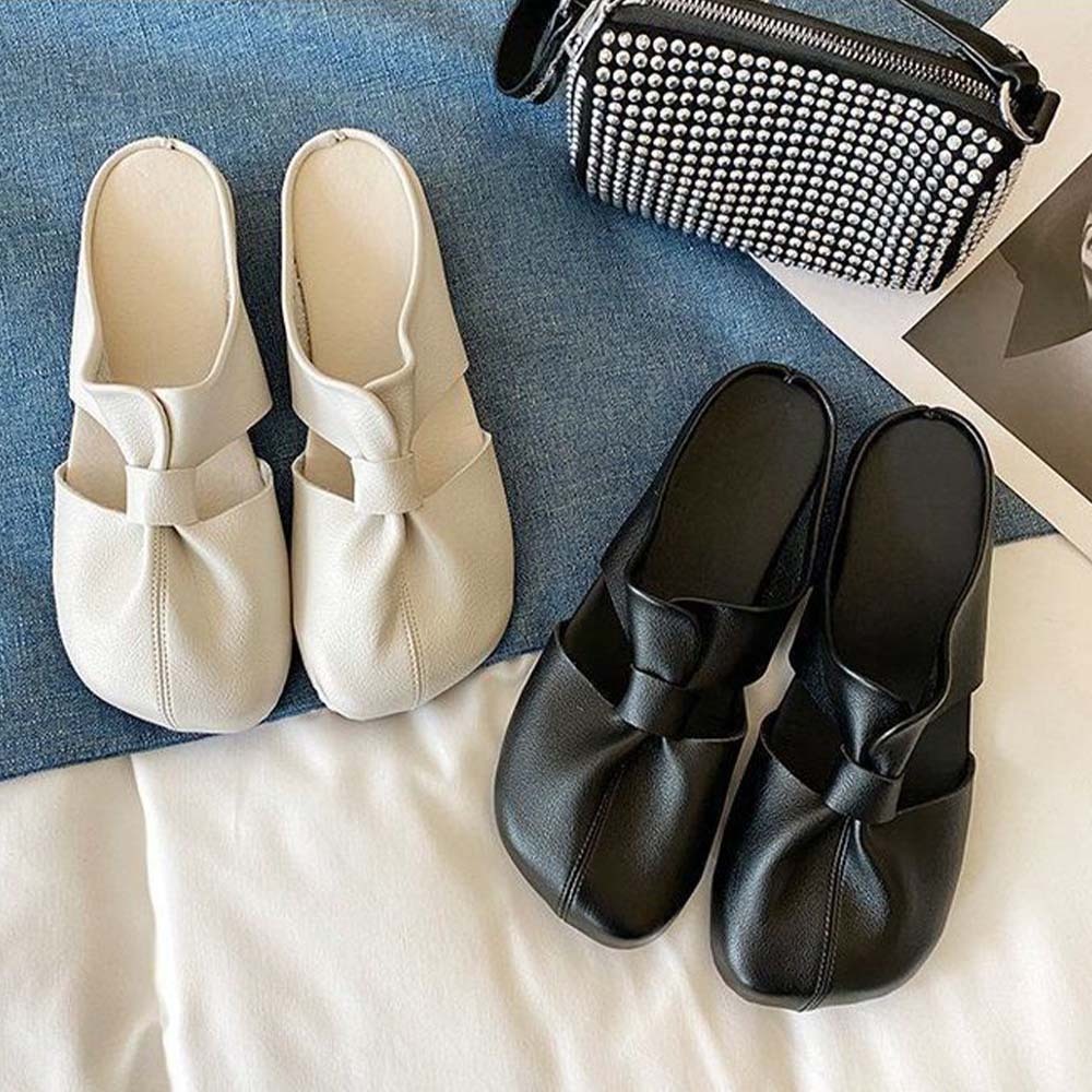 Hojanaranja Medias pantuflas mujer cómodas planas de piel