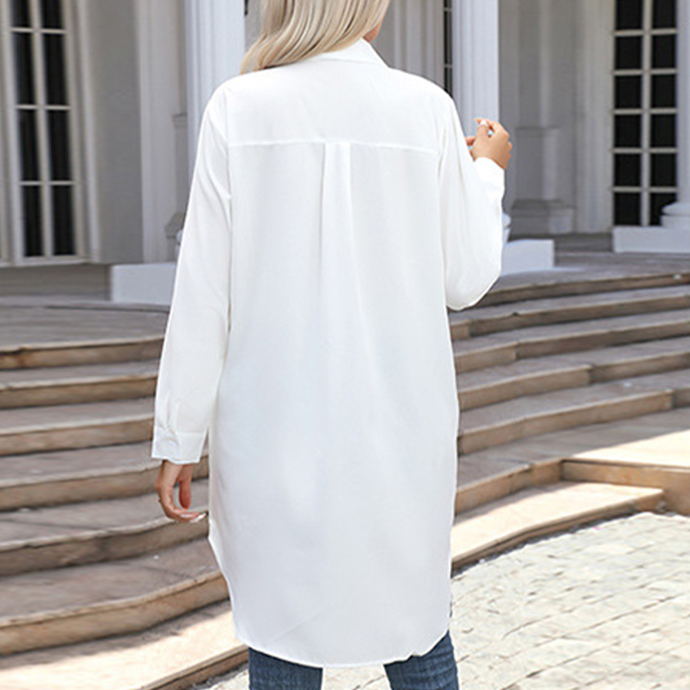 Fashionable long solid color casual long-sleeved shirt for women