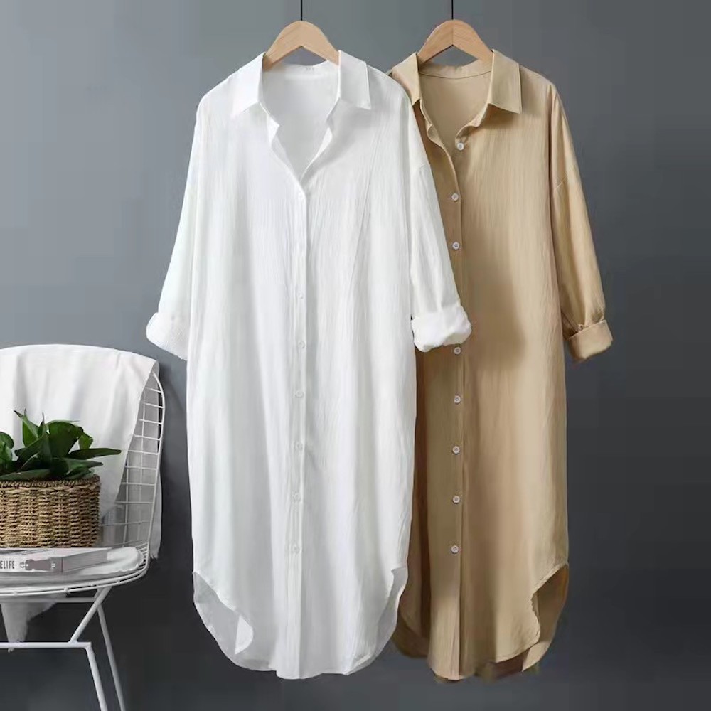 New Long Ladies Cotton Linen Loose Casual Shirt