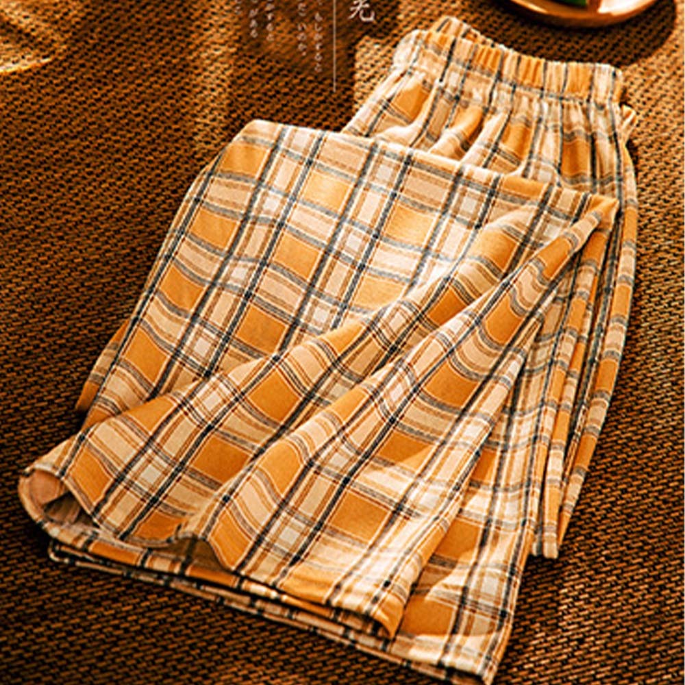 Women's casual plaid high waist wide leg pants