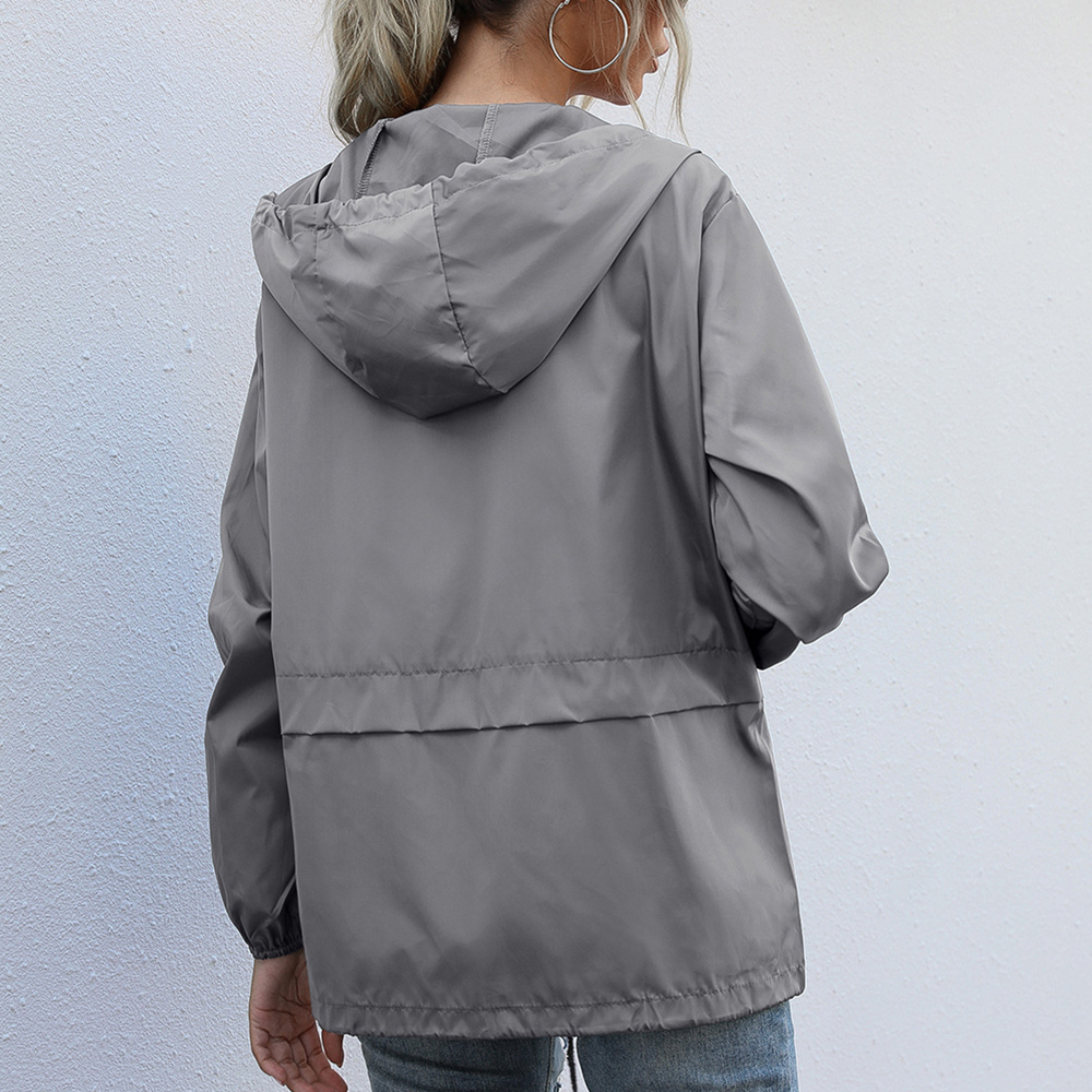 Olivoslindo Chaqueta con capucha impermeable con cremallera para exteriores de moda de otoño para mujer