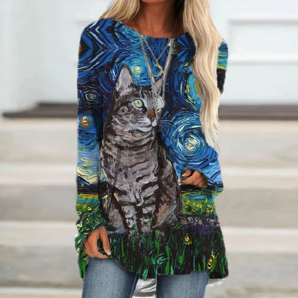 Olivoslindo Camiseta midi étnica de manga larga y cuello redondo