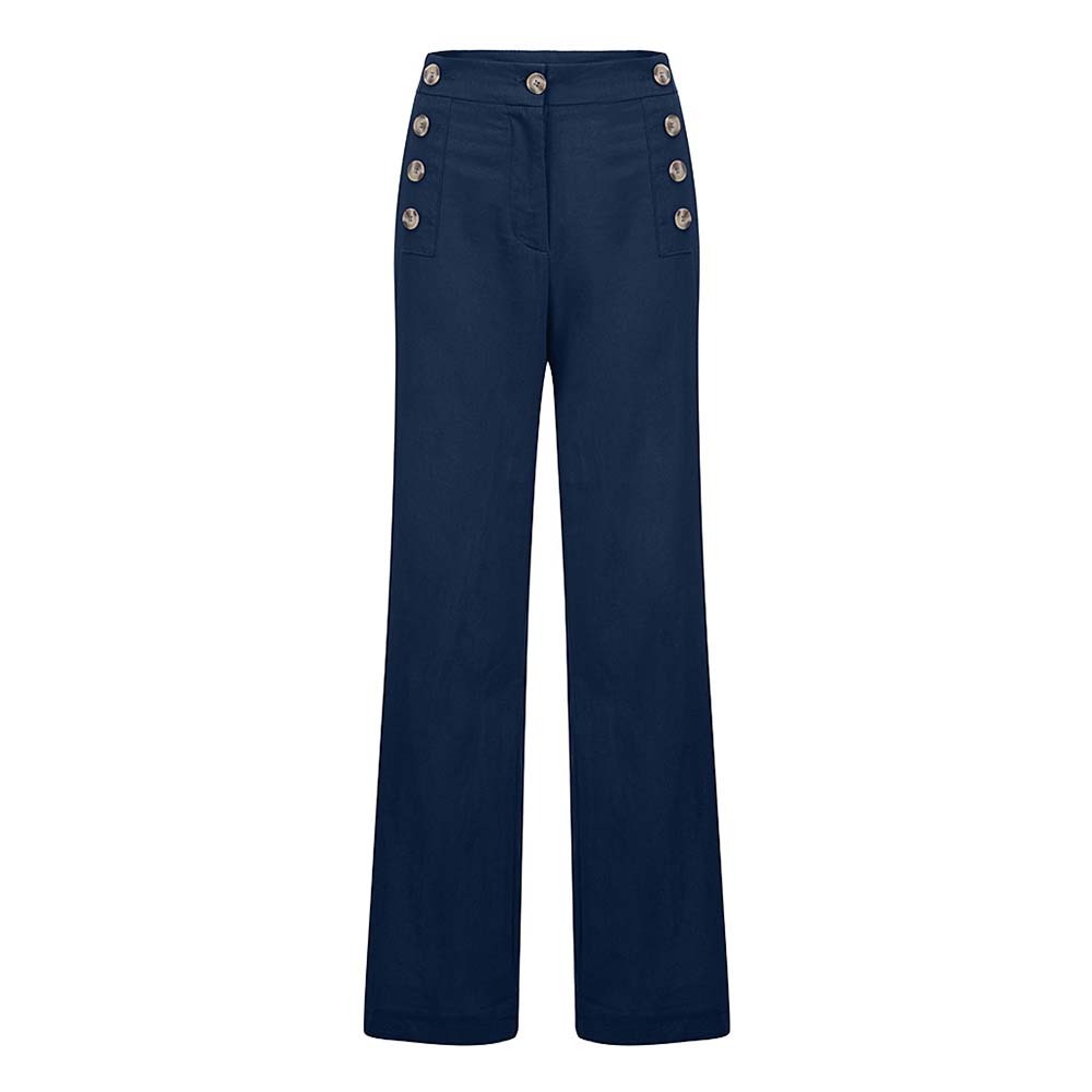 Women's high waist cotton and linen wide leg trousers