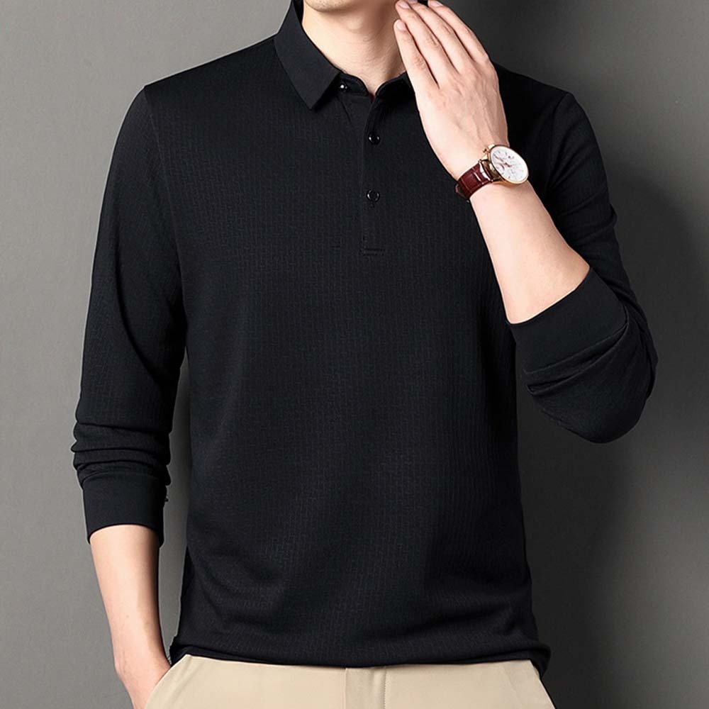Smiledeer Fashionable Business Men's Long Sleeve Jacquard Polo Shirt