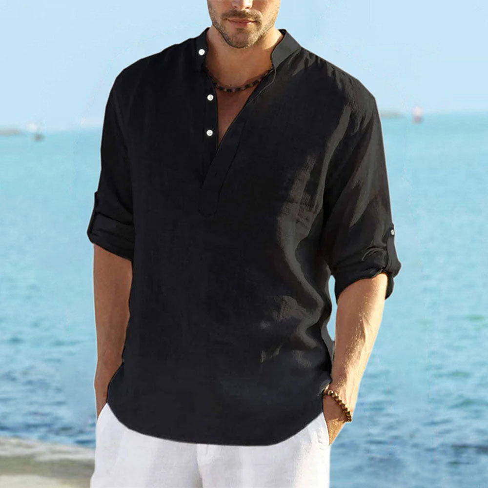 2024 Fashion New Men's Solid Color Cotton Linen Shirt