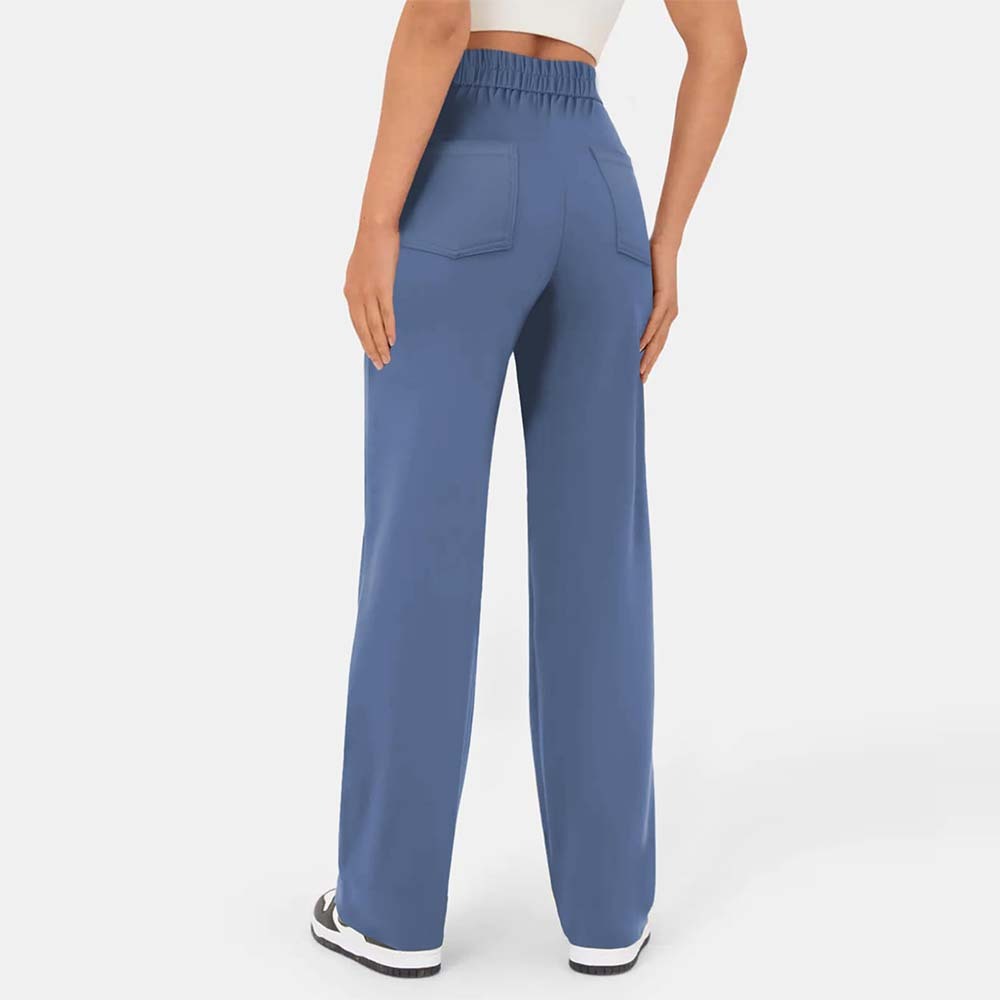 Pantalones casuales elásticos con botones de cintura alta para mujer