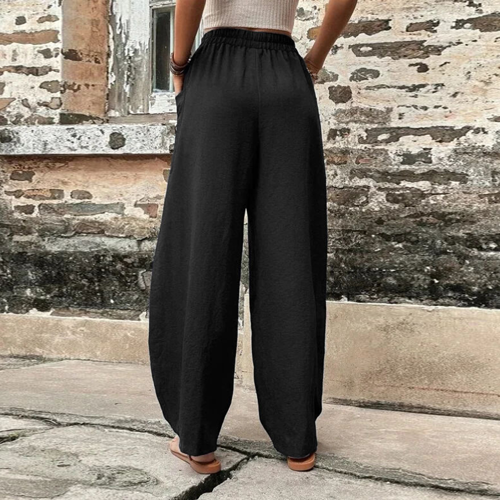 Olivoslindo Pantalones casuales de mujer con bolsillo de color sólido Pantalones elásticos