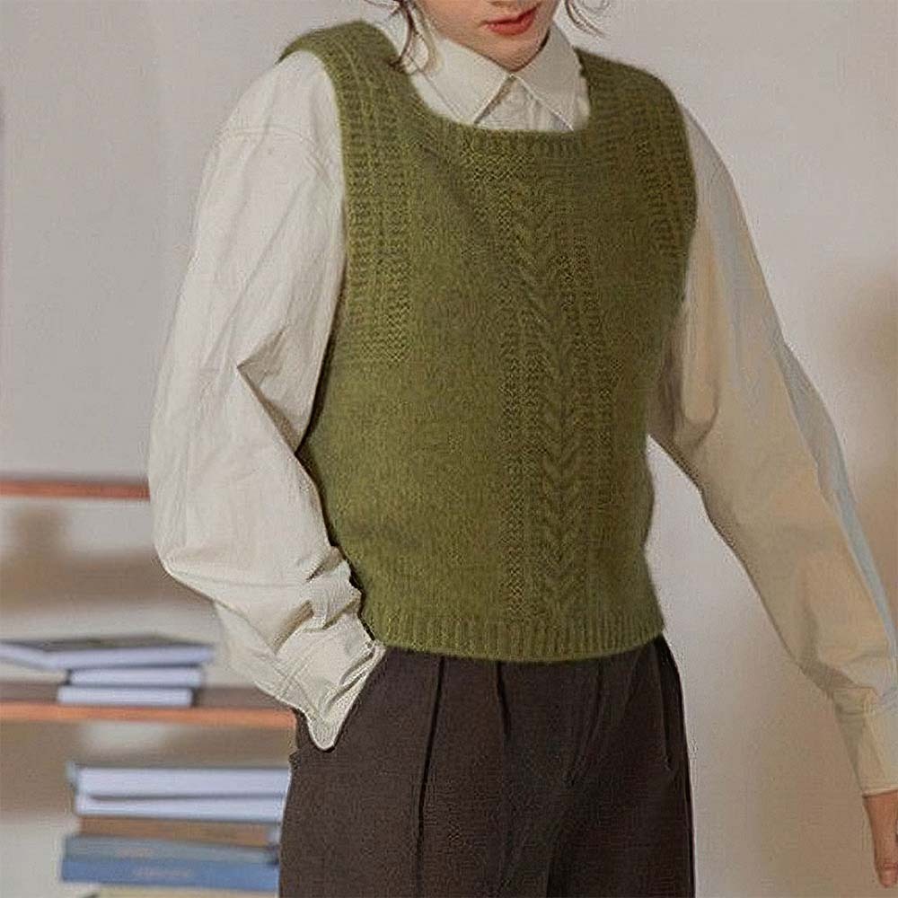 Chaleco de punto con cuello cuadrado para mujer de primavera y otoño