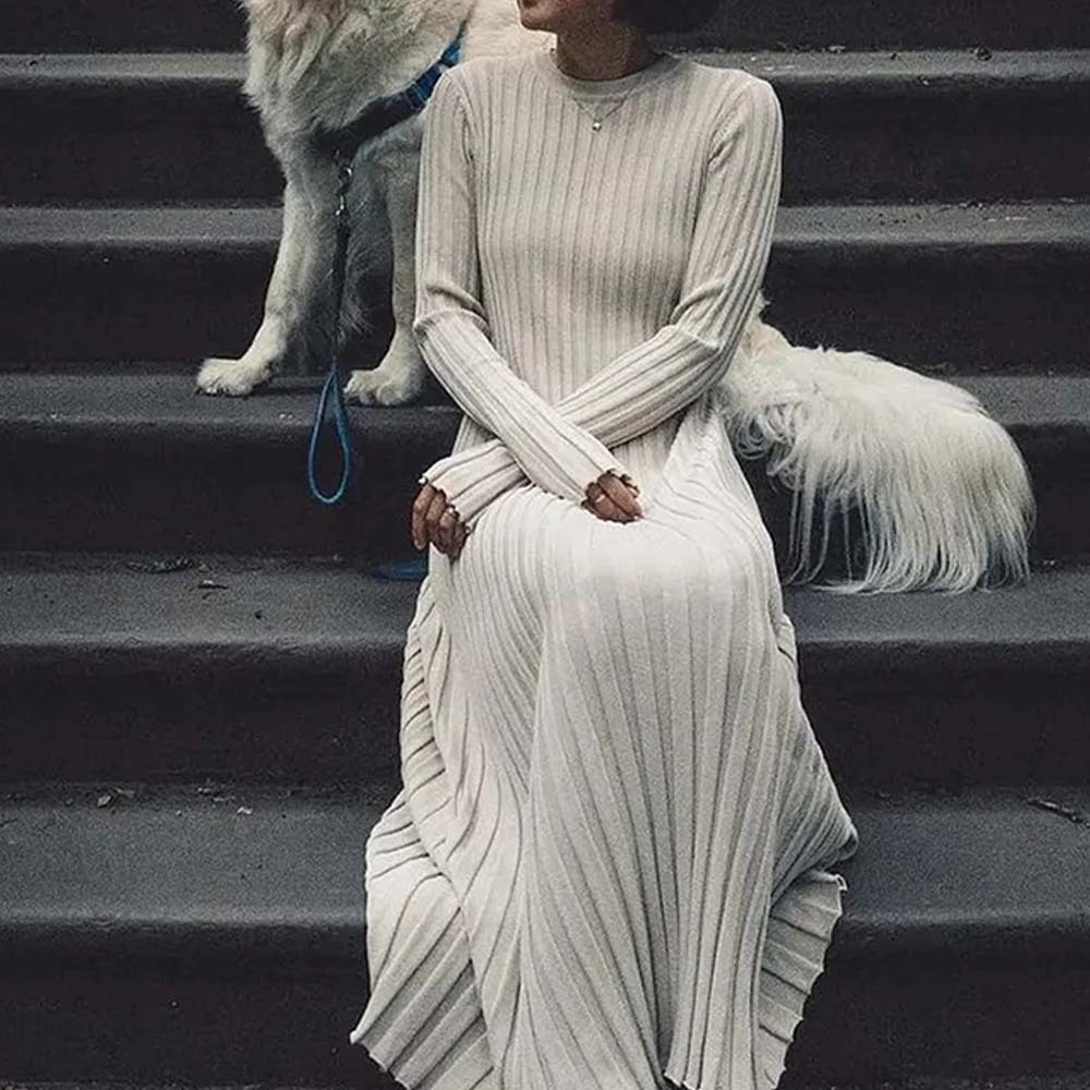 Fashion new long sleeve knitted midi dress