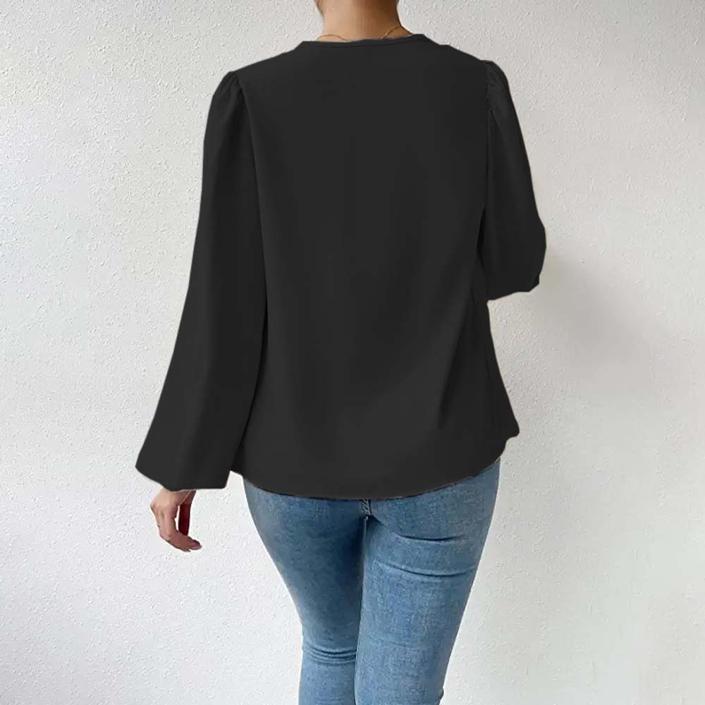 Camisa de gasa cómoda con mangas farol para mujer