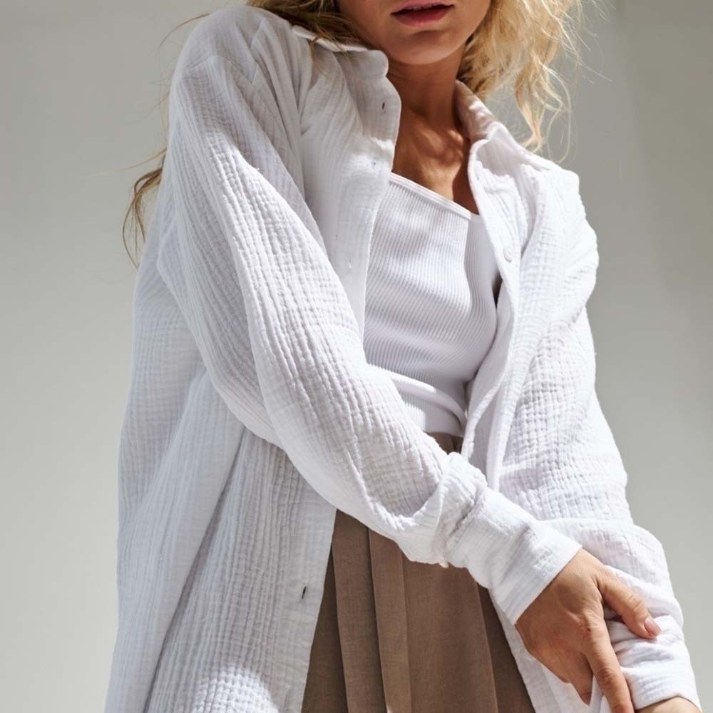 Camisa cómoda de manga larga de algodón para mujer