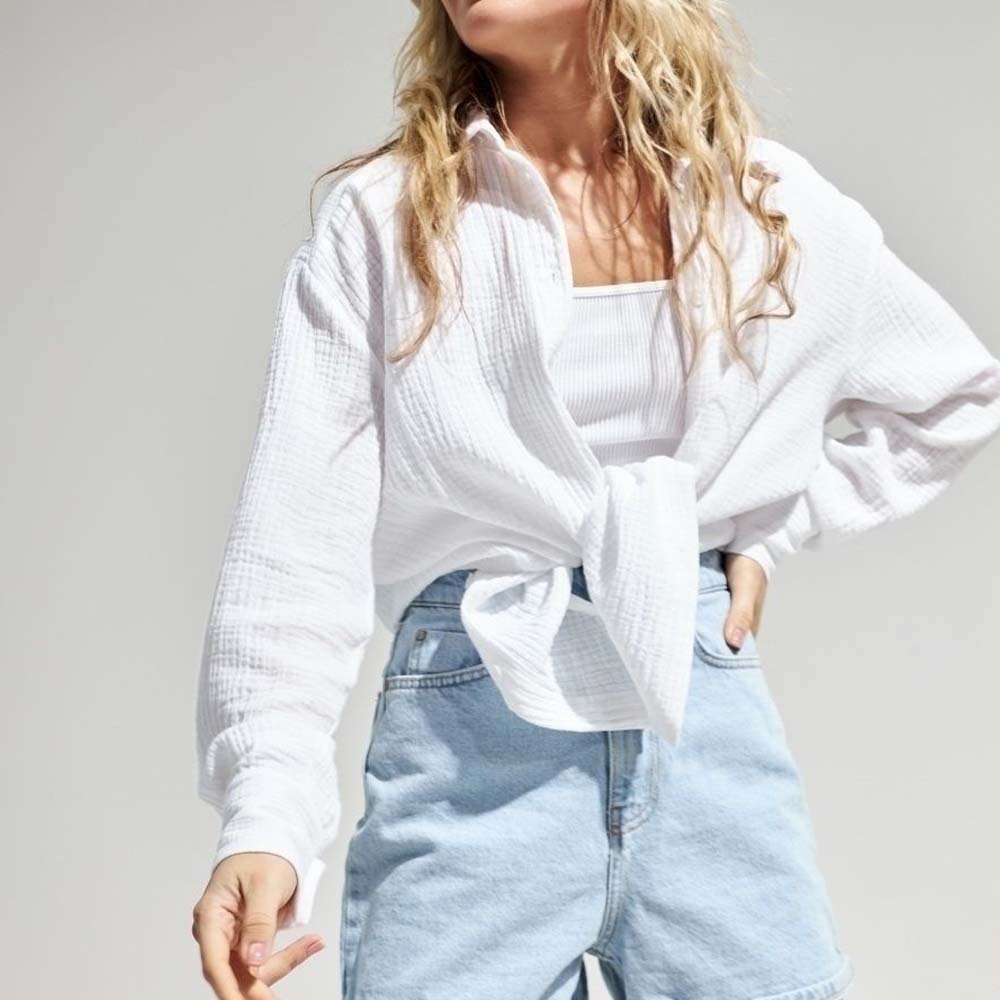 Camisa cómoda de manga larga de algodón para mujer