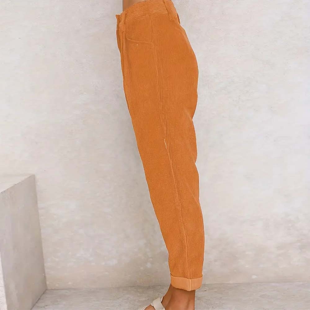 Pantalones rectos de pana de cintura alta para mujer