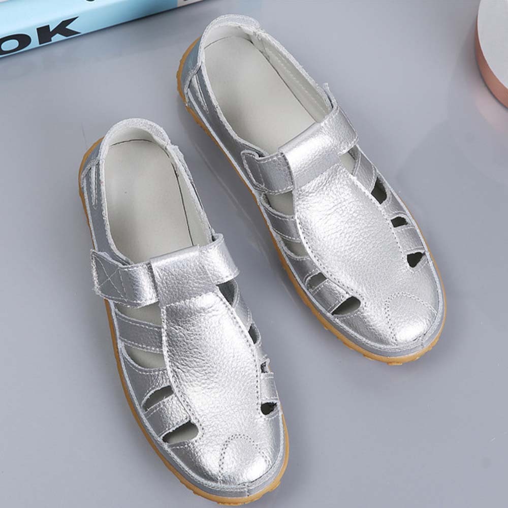 Sandalias de mujer de piel con suela suave y velcro transpirable