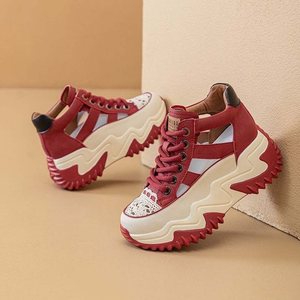 Smiledeer Women's comfortable thick-soled 7CM sneakers lace-up sandals