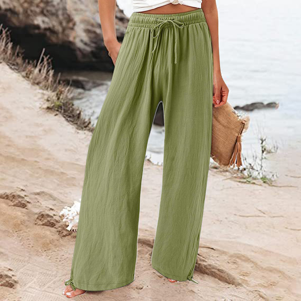 Women's elastic waist drawstring wide leg pants