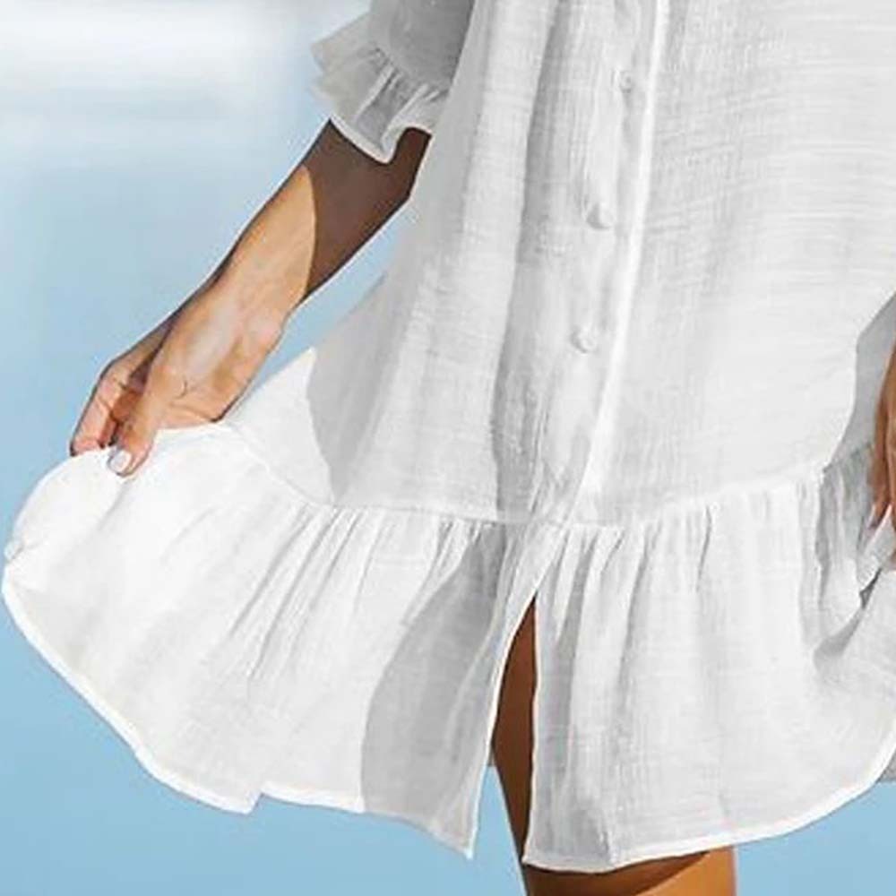 Vestido de playa con cuello en V y volantes de verano para mujer