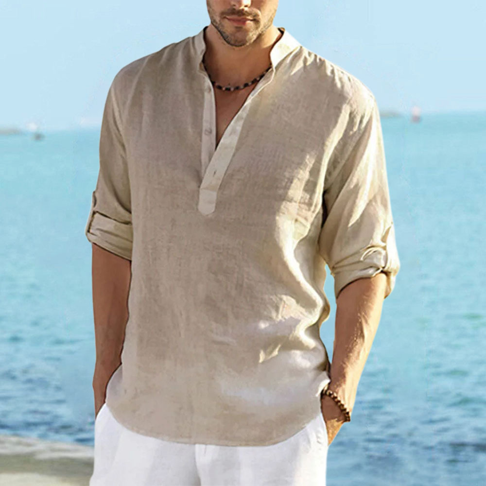 2024 Fashion New Men's Solid Color Cotton Linen Shirt