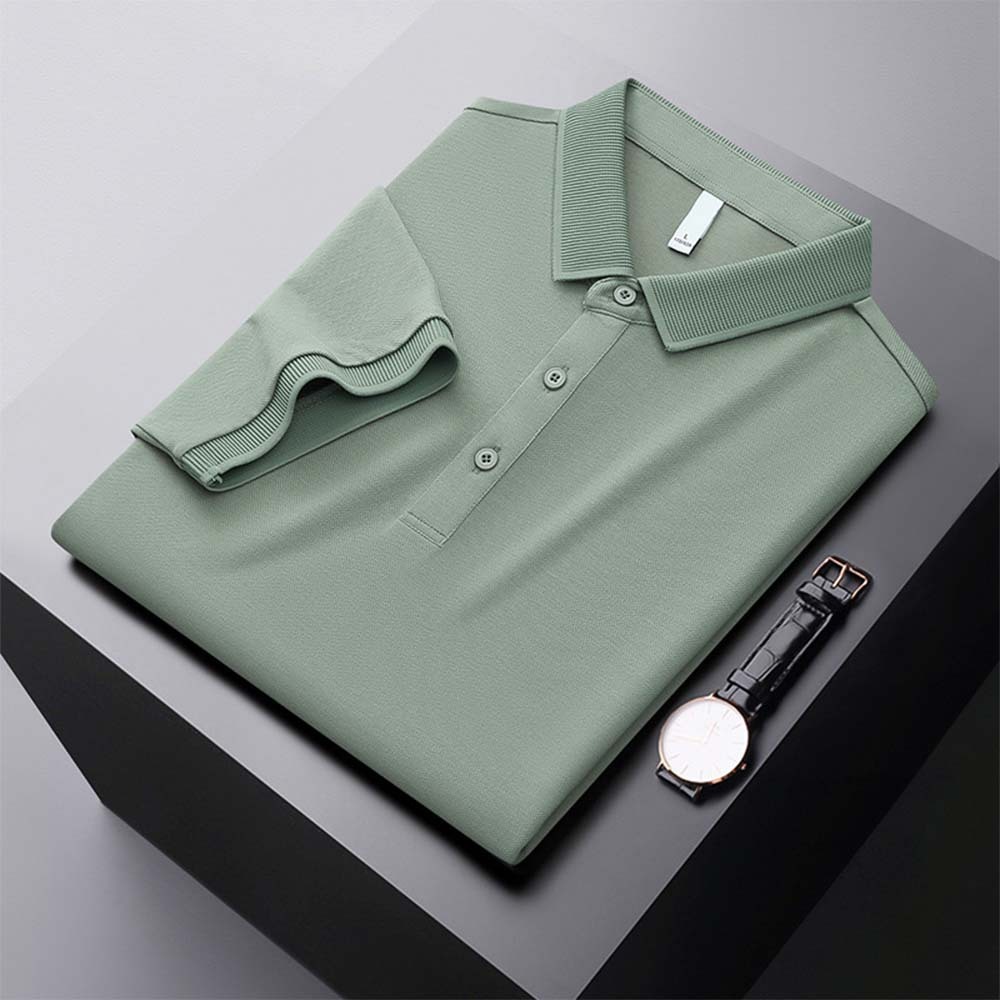 Men's new breathable mulberry silk short-sleeved business polo shirt